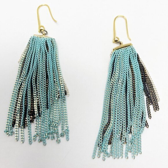 Tri-color Chain Dangle Statement Earrings - Picture 2 of 9